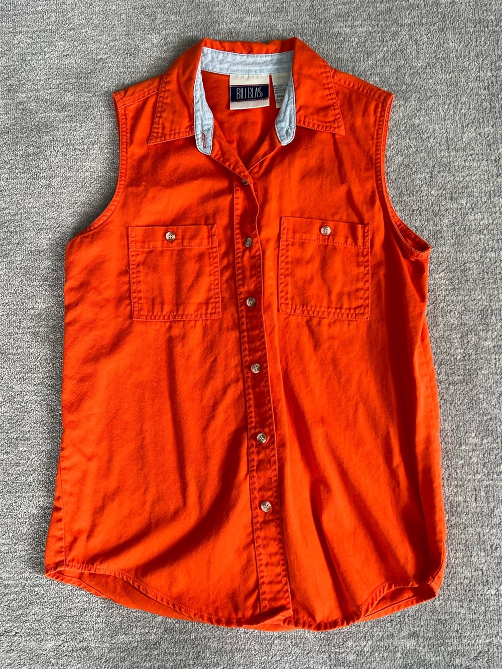 Bill Blass Bright Orange Vintage Sleeveless Button-Down Cotton Shirt Sz. S